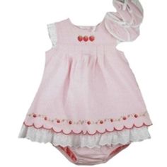 Beautiful Pink And White 3-Pc Laura Ashley Two-Tier Dress Has White Eyelet Trim And Red Strawberry Embroidery. Comes With Pink And White Diaper Cover And Matching Hat In Net Bag. Nwt So Pretty! Strawberry Embroidery, Laura Ashley Dresses, Laura Ashley Dress, Strawberry Dress, Tier Dress, Net Bag, Red Strawberry, Matching Hat, White Eyelet