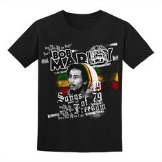 Be free in this men's Bob Marley Tee. Be free in this men's Bob Marley Tee. Crewneck Short sleevesFABRIC & CARE Cotton Machine wash Imported Color: Black. Gender: male. Age Group: adult. Pattern: Graphic. Bob Marley Clothing, Freedom Graphic, Vintage Bob Marley, Bob Marley Songs, Bob Marley Shirts, Bob Marley Performing, Bob Marley Graphic Tee, Kids Wardrobe, Be Free