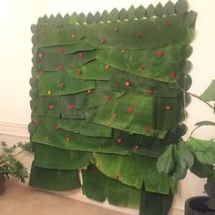 a large green plant with red flowers on it