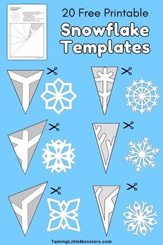 paper snowflake templates with the text 20 free printable snowflake templates