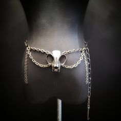 Cat Skull Chain Belt | Martha Rotten Gothic Metal Chain Belt For Festivals, Gothic Silver Metal Chain Belt, Hummingbird Skull, Baby Seahorse, Skull Belt, Tiger Claw, Viking Belt, Leg Bones, Hummingbird Necklace