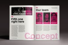 an open magazine with pink and black images