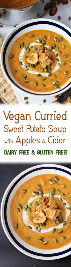 vegan curried sweet potato soup with apples and cider dairy free & gluten free