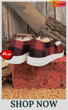 Red Vintage Plaid Lace Up Flat Shoes Comfortable Red Canvas Shoes With Round Toe, Comfortable Red Closed Toe Sneakers, Red Sneakers With Rubber Sole For Fall, Red Vintage, Vintage Plaid, Lace Up Flat, Flat Shoes, Shoes Flats, On Sale