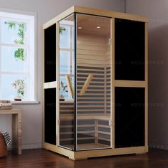 a room with a sauna in it