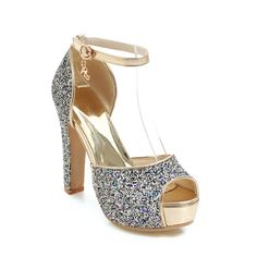 Women's Fish Mouth Super High Heel Thick Heel Platform Sandals Wedding – Shoeu 4-inch Heel Round Toe Heels For Prom, Summer Open Toe Glitter Wedding Shoes, Silver Round Toe Sandals For Prom, Gold Open Heel Sandals For Prom, Gold Open-toe Sandals For Prom, Gold Open-heeled Sandals For Prom, Closed Toe Glitter Sandals For Party, Synthetic Sandals With Round Toe For Prom, Synthetic Round Toe Sandals For Prom