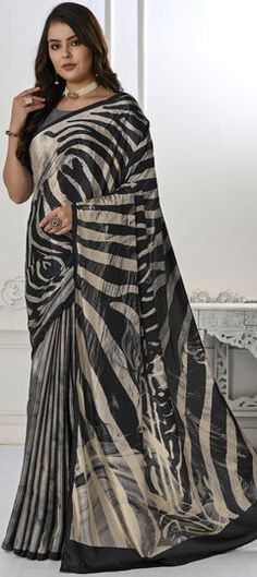 Black and Grey color Saree in Crepe Silk, Silk fabric with Digital Print work Anarkali Suits Designer, Lehenga Choli Wedding, Design Saree, Latest Indian Saree, Bollywood Lehenga, Print Saree, Plus Size Gowns, Indian Sarees Online, Half Sleeve Blouse