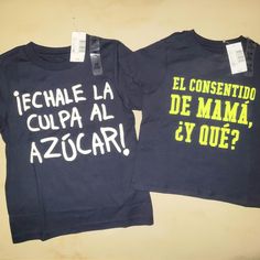 Two Kid's T-Shirts. Cute Spanish Expressions Printed On T-Shirts. Basic Blue Slogan Tops, Basic Blue Tops With Slogan, Fun Blue Tops With Slogan, Fun Blue T-shirt With Slogan, Fun Blue T-shirt With Funny Text, Blue T-shirt With Funny Text, Blue Graphic Tee With Funny Text, Basic Blue T-shirt With Slogan, Casual Blue Shirt With Funny Text