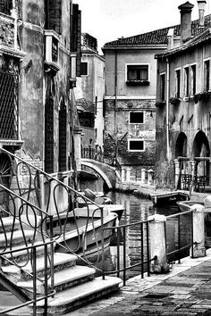 black and white photograph of an old canal