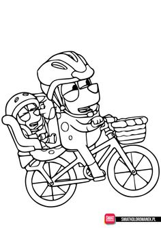 a cartoon character riding a bike with a baby in the basket on his back and wearing sunglasses