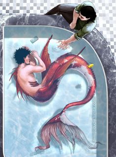 an image of a mermaid and a man in the water