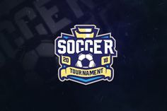 the soccer tournament logo is shown on a dark background with blue and yellow colors,