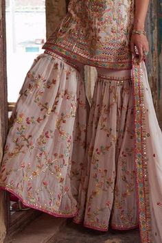 Shop for Tamanna Punjabi Kapoor Pink Net Halter Neck Resham Embroidered Kurta Gharara Set for Women Online at Aza Fashions Halter Neck Kurta, Net Embroidery, Embroidered Border, Pattern Embroidery, Fashion App, Pink Shorts, Set For Women, Aza Fashion, Halter Neck