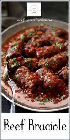 beef braciate with tomato sauce and parsley on the side