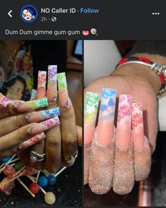 Nails With Pictures On Them, Xl Duck Nails Acrylic, Dum Dum Nails, Freaknik Nails, Long Duck Nails, Exotic Nail Designs, Gel Toe Nails, Acrylic Nail Set, Punk Nails