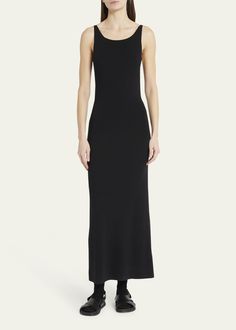 Wool Dress, Solid Dress, Sleeveless Maxi Dress, Black Maxi Dress, Scoop Neckline, The Row, Top Designers, Full Length, Tops Designs