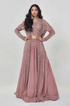 Shop for Rishi and Soujit Pink Georgette Embroidered Cape And Lehenga Set for Women Online at Aza Fashions Cape Sleeve Lehenga Blouse, Festive Pink Lehenga With Cape Sleeves, Pink Lehenga With Dupatta And Cape Sleeves, Pink Lehenga With Sheer Dupatta And Cape Sleeves, Pink Lehenga With Cape Sleeves, Jacket Lehenga, Cape Lehenga, Open Sleeve, Pink Swarovski