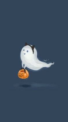 a ghost with a pumpkin in its hand