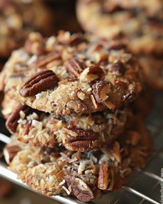 pecan cookies stacked on top of each other