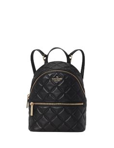 7.9''h x 6.5''w x 3.5''dquilted smooth leathertwo way spade jacquard liningmetal pinmount logointerior slip pocketexterior zip pocketstyle # wkru7075Color: Black Kate Spade Leather Backpack, Kate Spade Backpack Purse, Soft Leather Backpack, Minnie Mouse Backpack, Kate Spade Backpack, Mini Convertible, Backpack Handbag, Flap Backpack, Bags Kate Spade