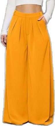 Yellow Wide Leg Pants With Elastic Waistband, Yellow Wide Leg Pants, Loose Suit, Trendy Beachwear, Bell Bottom Trousers, White Slacks, Summer Trousers, Night Club Outfits, Wide Leg Palazzo Pants