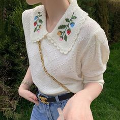 Cottagecore Collar Top | BOOGZEL CLOTHING – Boogzel Clothing Affordable Collared Playful Tops, Cheap Literary Style Cotton Top, Affordable Floral Embroidered Collared Tops, Cottagecore Embroidery, Cottagecore Top, Cottagecore Clothes, Cottagecore Outfits, Sweet Floral, Collar Top