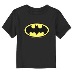 The citizens of Gotham City never need fear as long as one of these officially licensed Toddlers' DC Comics Batman Traditional Yellow Logo Graphic T-Shirt is around! Youngsters can now join the fight to save the city with this cool tee that features the classic, iconic, and world-famous Batman logo printed in yellow style across the front. Make sure your tiny heroes are dressed in this fun Batman apparel before they embark on their adventures! Black Pop Culture T-shirt For Comic-con, Black T-shirt For Comic-con Fan Gear, Black T-shirt For Comic-con Fan Merchandise, Black T-shirt For Comic-con, Comic-con Fan Merchandise Black T-shirt, Black Tops For Comic-con Fan Conventions, Black Tops For Comic-con, Black Pop Culture Tops For Fan Events, Black Superhero T-shirt For Fans