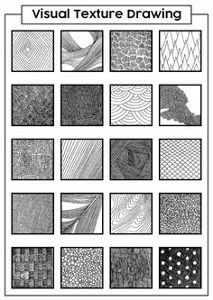 the visual texture drawing worksheet is shown in black and white, with different patterns