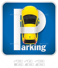 the parking sign with an image of a yellow car