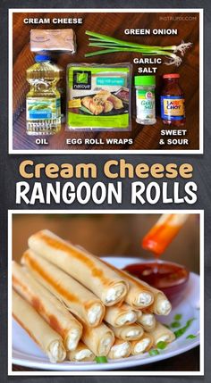 an advertisement for cream cheese rangoon rolls