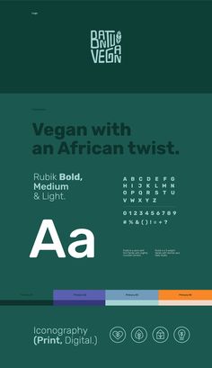 the font and numbers for an african twist typeface is shown in green, orange, purple