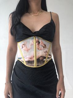 ⭐️ $10 off when you buy from our site galerialabel.com ⭐️ Handmade underbust corset with adjustable ribbon lace-up on the back. Featuring The Birth of Venus (1875) by Alexandre Cabanet, available with gold or cream trim. All corsets are made to order according to your size to ensure the best fit. Please leave your waist measurement in the note, we recomment using the tightest measurement you'd want it to fit, as the lacing can be loosened up a couple inches! Please allow 2-3 weeks to create, pac Underbust Corset Belt, Modern Corset, Corset Looks, Corset Styles, Cream Trim, Birth Of Venus, Corset Outfit, Corset Belt, Underbust Corset