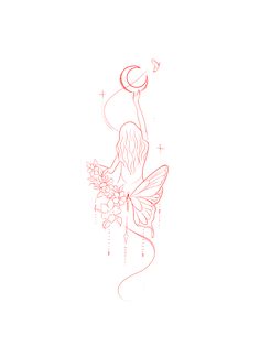 a drawing of a fairy holding flowers