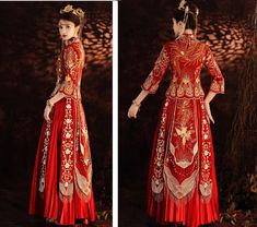 Looking a traditional Chinese bridal gown. This beautiful 2-piece qun kwa set is embroidered with golden threads. The intricate flower and phoenix embroideries ,applique are decorated throughout the jacket and skirt. It's a perfect option for your traditional Chinese wedding, tea ceremony The qun kwa set come with 2 options: With crystals decoration or no crystal. Size available from S to 6XL Matching Tang wedding suit with dragon embroidery for Groom , Size available from S to 2XL Size Guide: P Chinese Wedding Tea Ceremony, Wedding Tea Ceremony, Qun Kwa, Traditional Chinese Wedding, Dragon Embroidery, Qipao Cheongsam, Tang Suit, Wedding Tea, Wedding Essentials