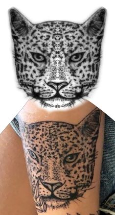 a man with a tattoo on his arm and an image of a leopard's head