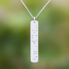 Reading courage in Braille dots in relief decorate the pendant of this necklace which is crafted from sterling silver and treated with a brushed-satin finish. Thai artisan Jantana creates this necklace for promoting bravery and strength. Sterling Silver Necklace Pendants, Silver Spring, Silver Pendant Necklace, Box Chain, Sterling Silver Pendant, Spring Rings, Sterling Silver Pendants, Dog Tag Necklace, Silver Pendant