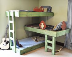 there is a bunk bed made out of wood