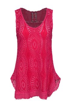 Current Boutique-Johnny Was - Hot Pink Eyelet & Embroidered Tank Sz S Casual Tank Top For Spring Music Festival, Summer Music Festival Tank Top, Sleeveless Tops For Summer Music Festival, Cotton Tank Top For Summer Music Festival, Sleeveless Tank Top For Summer Music Festival, Cotton Tank Top For Spring Music Festival, Summer Cotton Tops For Music Festival, Casual Beach Festival Tops, Trendy Pink Top For Music Festival