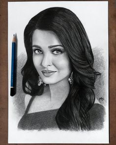 a pencil drawing of a woman with long hair