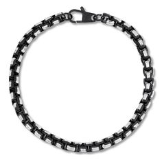 This 8.5-inch box chain bracelet is crafted of solid stainless steel with black ion plating. The bracelet fastens with a lobster clasp. Box Chain, Stainless Steel Bracelet, Chain Bracelet, Lobster Clasp, Plating, Stainless Steel, Bracelet, Chain, Black