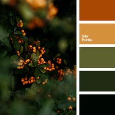 the color palette is green, brown and orange with some yellow berries on top of it