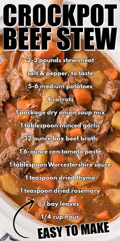 the recipe for crockpot beef stew is shown