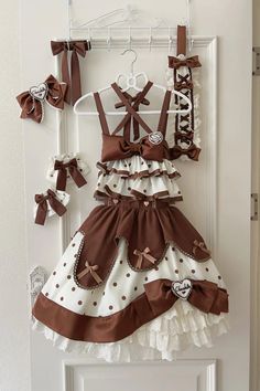 Chocolate Brown Cream Multi-Layered Polka Dots Print Ruffle Bowknot S – LolitaInside Outfit References, Color Chocolate, Sweet Lolita, Lolita Dress, Polka Dot Print, Dot Print, Chocolate Brown, Multi Layering, Polka Dots