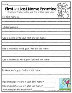 the first and last name practice worksheet for students to learn how to write