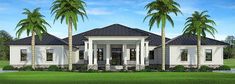 this is an artist's rendering of a house with palm trees in the front yard