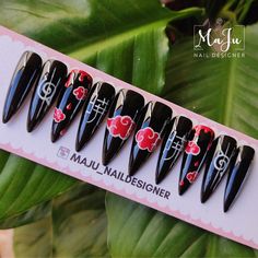 https://shopee.com.br/maju_naildesigner?smtt=0.0.9 Black Neon Nails Acrylic, Anime Press On Nails, Nails Art Anime, Anime Nail Ideas