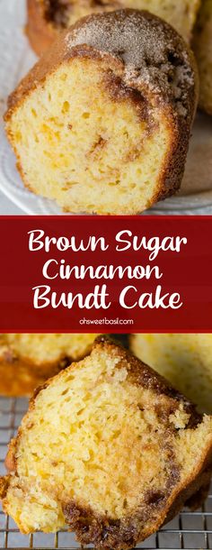 brown sugar cinnamon bundt cake on a cooling rack with the words, brown sugar cinnamon bundt cake