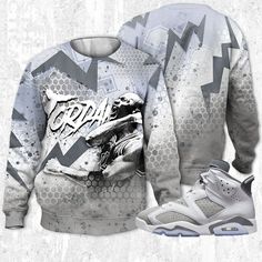 a sweatshirt with the image of a basketball shoe on it and an air jordan 6 sneaker