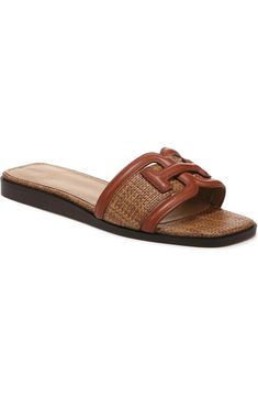 Sam Edelman Irina Slide Sandal (Women) | Nordstrom Synthetic Square Toe Sandals For Vacation, Leather Sandals With Square Toe For Vacation, Casual Synthetic Sandals With Square Toe, Casual Synthetic Square Toe Sandals, Classic Flat Slides For Vacation, Classic Beach Slides With Flat Heel, Casual Square Toe Synthetic Sandals, Chic Brown Synthetic Slides, Classic Brown Mules For Beach