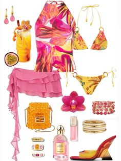 Outfit Ideas Island, Tropical Fashion Outfits, Hawaiian Theme Party Outfit Women, Pink Vacation Outfits, Tropical Outfit Aesthetic, Summer Tropical Outfits, Hibiscus Outfit, Island Outfits Tropical, Tropical Outfits For Women